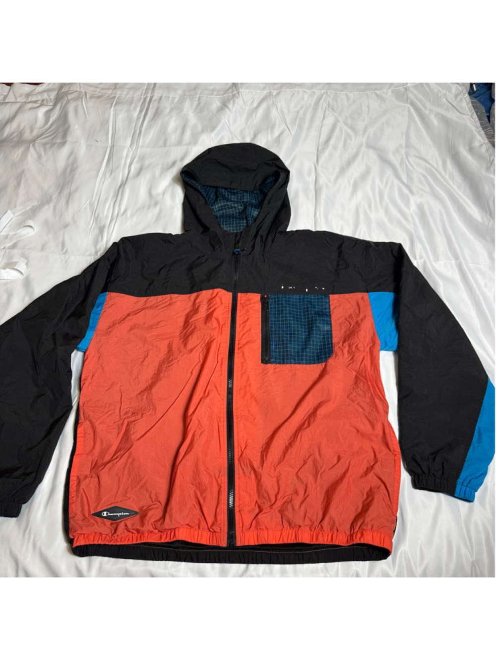Men's Champion Windbreaker Jacket XL Orange Black Blue
